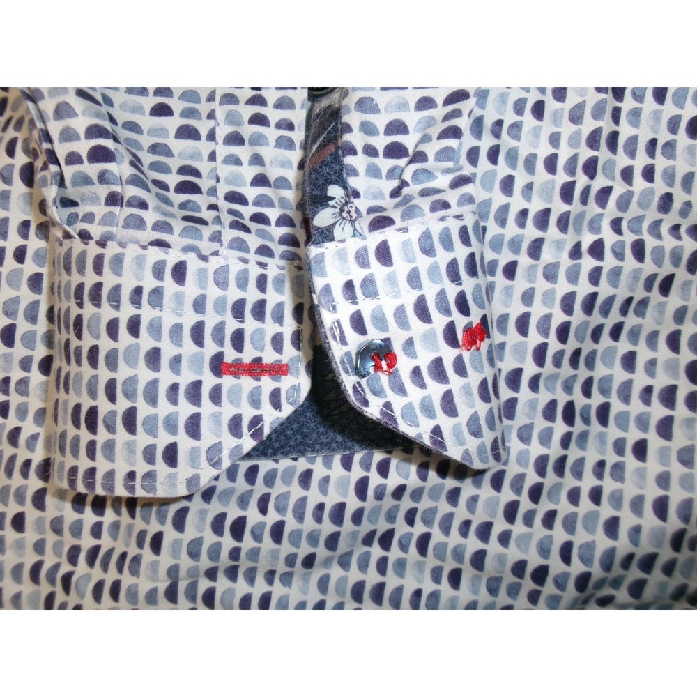 Au Noir Mens Blue Geometric Print Long Sleeve Button Down Shirt Floral Trim L - Picture 4 of 6